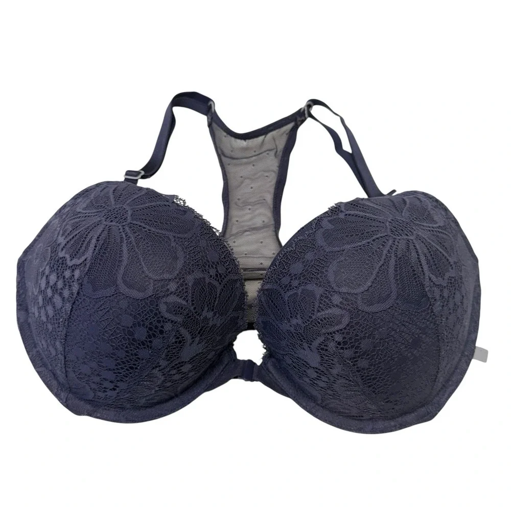 Victoria's Secret Sexy Blue Floral Razorback Sheer Back Push-up Bra 34DD #309